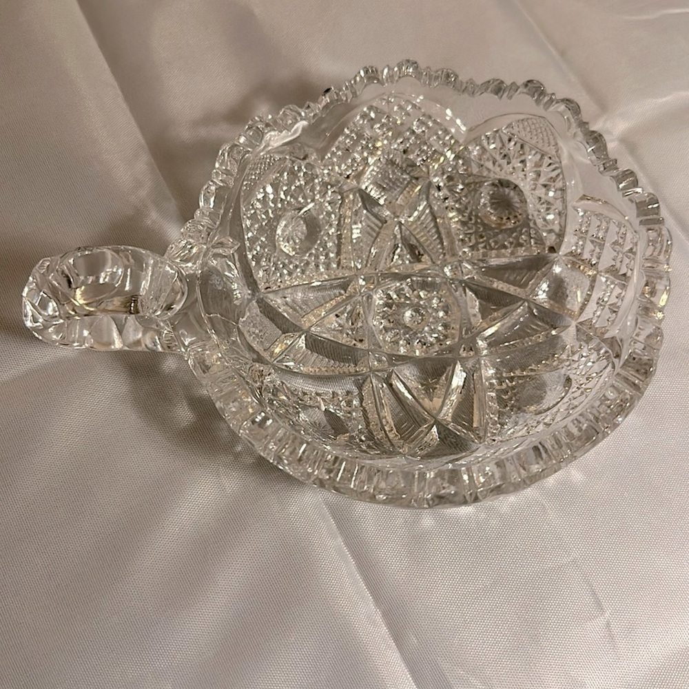 Vintage Imperial Glass Nucut Crystal Nappy Dish 5 1/2 Handled Bowl GORGEOUS!